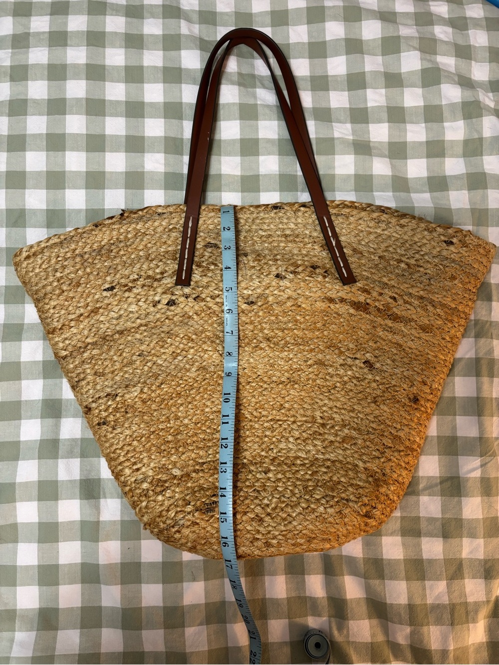 Mango Woven Straw Tote Bag with Brown Leather Handles - Natural - Picture 6 of 6